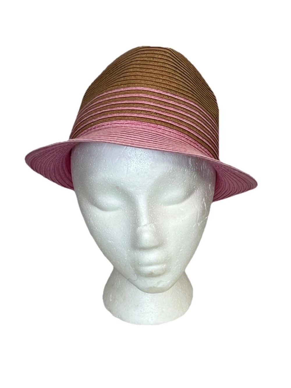 HBY MIAMI PINK & BROWN STRAW FEDORA HAT ONE SIZE